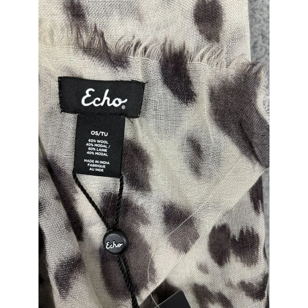 Women's Leopard Print Scarf By Echo New York Wool Modal Blend OS New With Tag's - Picture 6 of 6